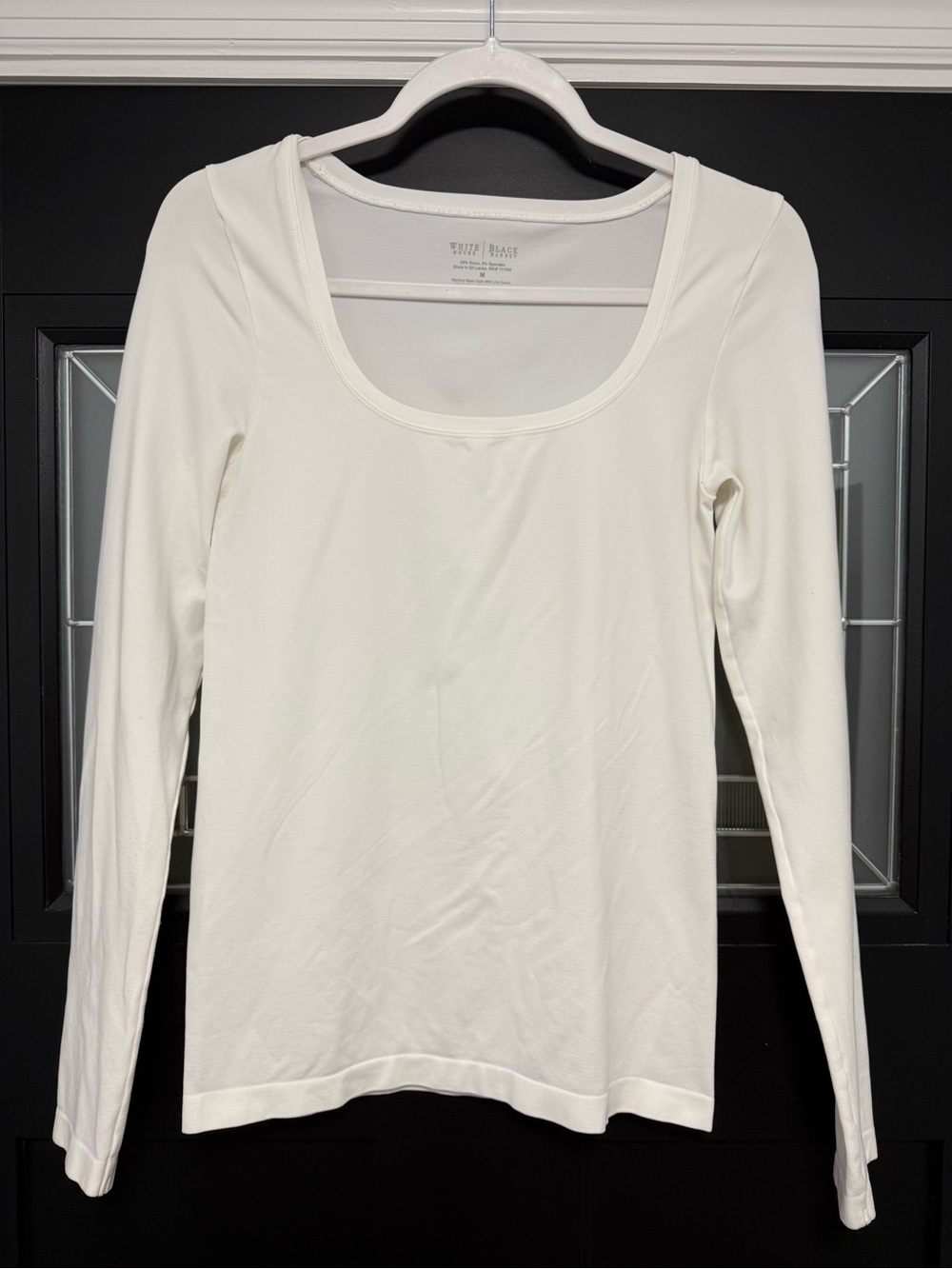 White House Black Market Women's White Scoop Neck Long Sleeve Top sz M